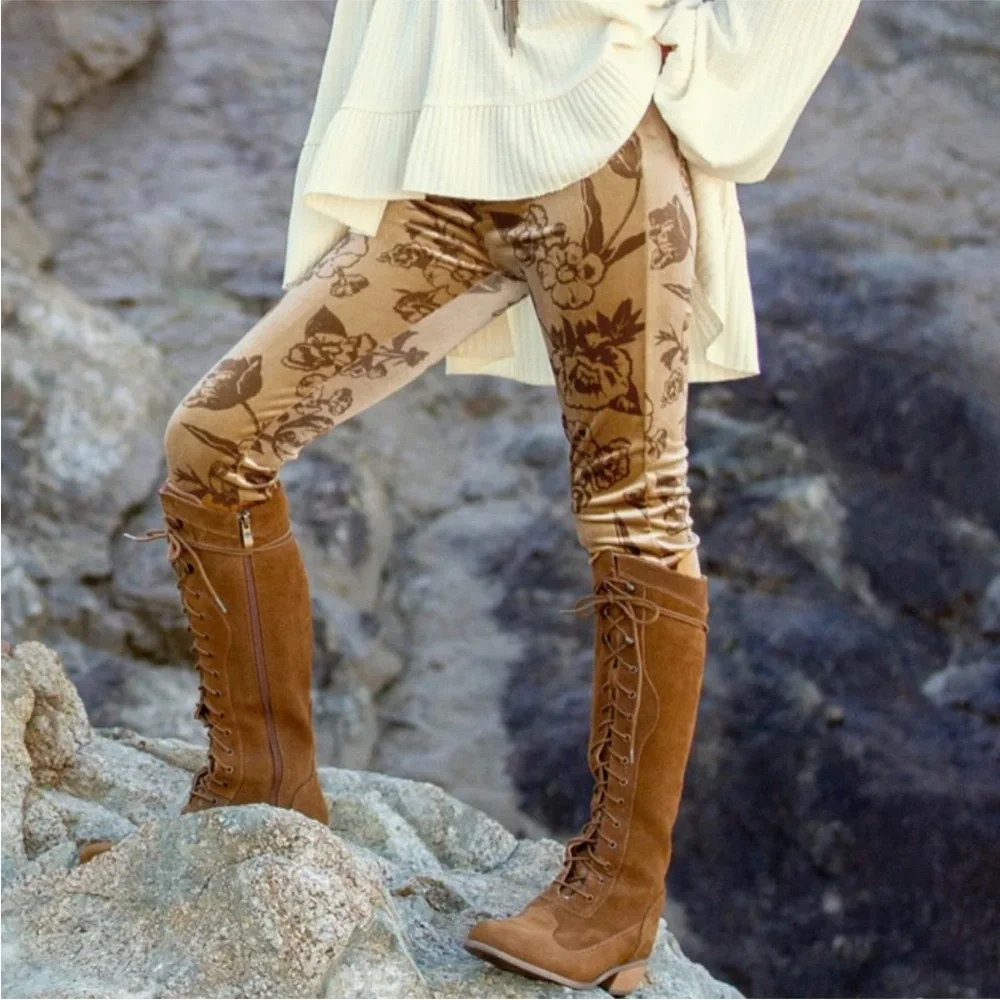 Joyfolie Myla Ochre Floral Velvet Legging Mia Joy